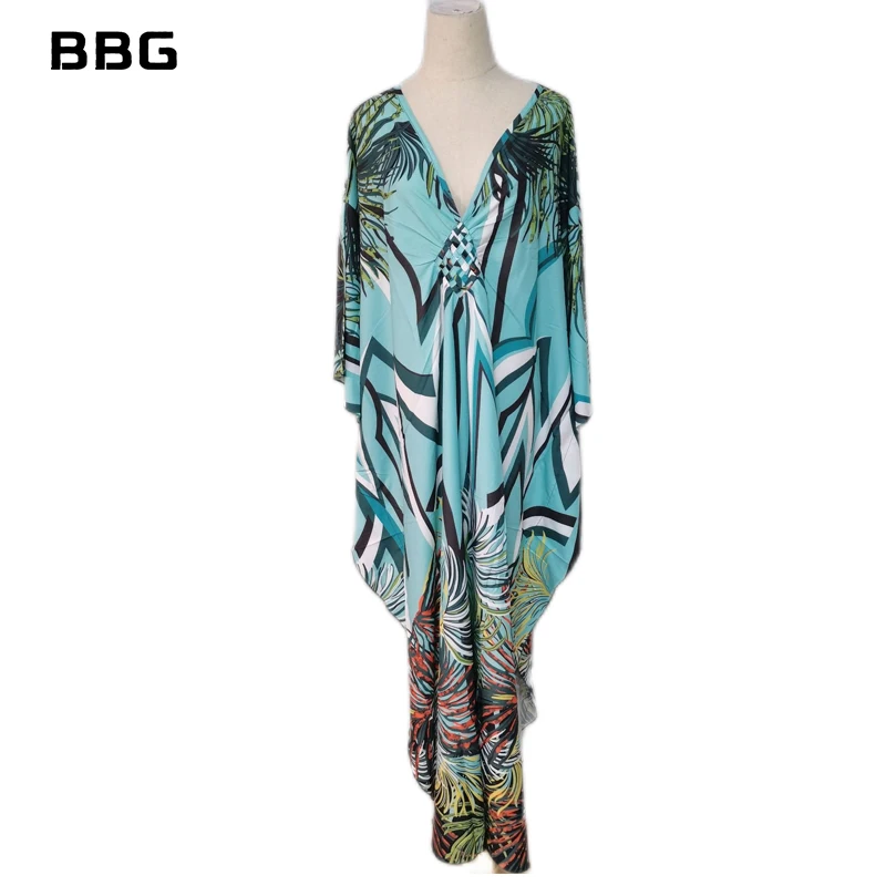 2022 Zomer Strand Kleding Voor Vrouwen Casual Marokkaanse Etnische Sexy Kaftan Jurk Batwing Mouw Loungewear Tuniek Badpak Cover Up