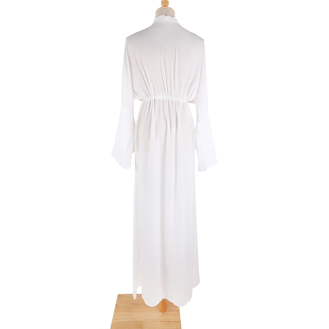 Neues, verführerisches, langes Maxikleid für den Strand, Damen-Strandkleid, Tunika, Pareo, weißes Kleid mit V-Ausschnitt, Robe, Strandbekleidung, Bikini-Strandkleid V2623 – Detail 23
