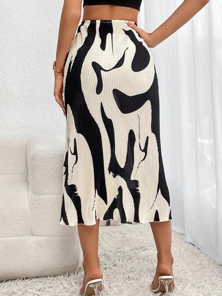 2000s مثير البقرة رقطة نمط التباين اللون الترفيه تصميم مطابقة الطباعة الأوروبية الأمريكية الربيع الصيف ميدي تنورة