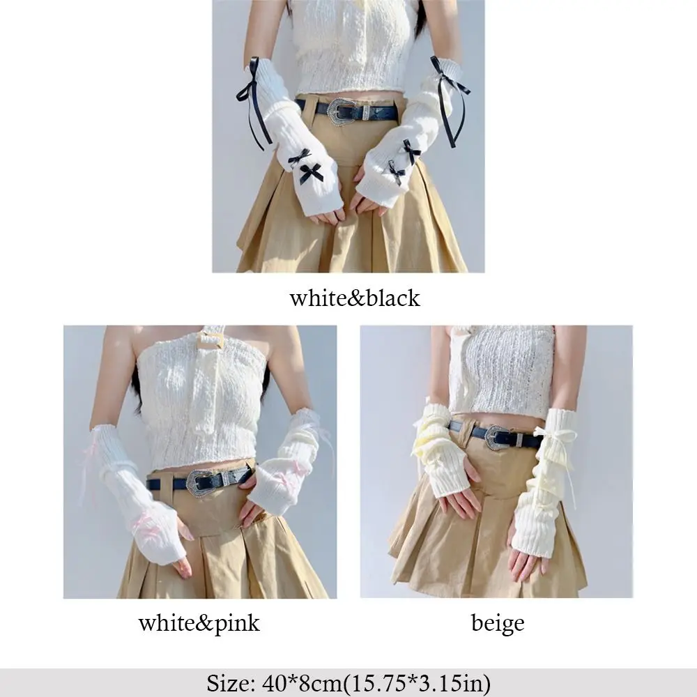 قفازات محبوكة بنصف إصبع للنساء ، أكمام اصطناعية ، قفازات كوع ، غطاء أصابع للفتيات ، طراز ياباني