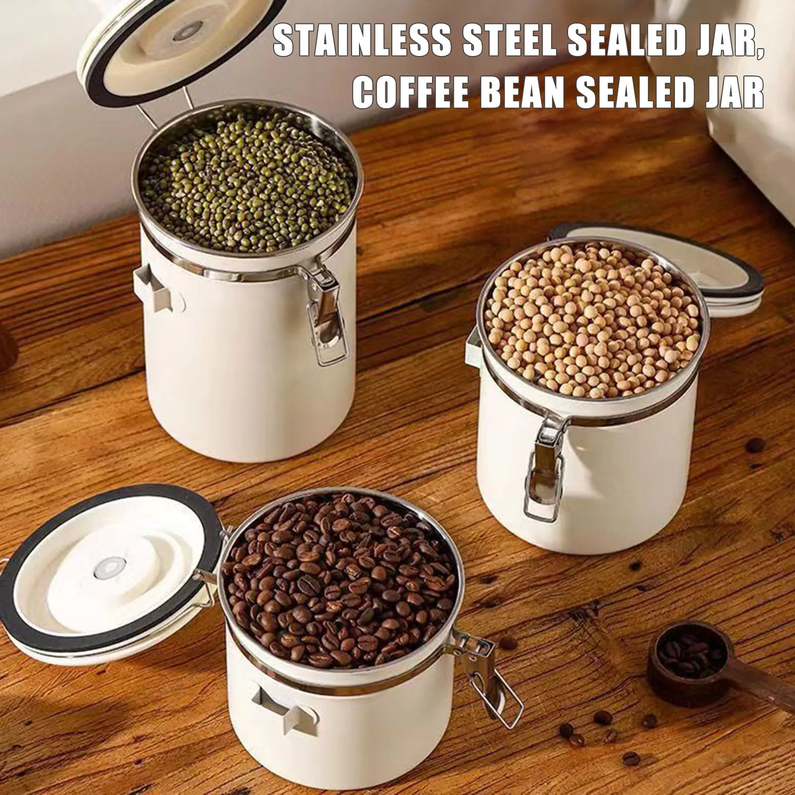 

Airtight Coffee Bean Storage Container with Measuring Spoon Kitchen Food Container Jar Suitable for Nuts Spices Snacks