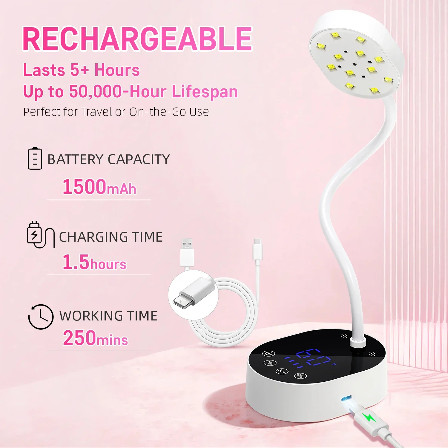 DianaBeauty充電式36W UV LEDネイルランプ ネイルドライヤー USB 3段階タイマー設定 プロ仕様UVライト LCDタッチスクリーン付き