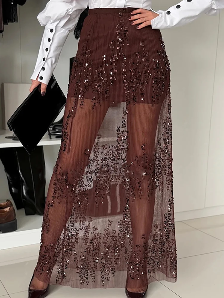 2026 elegante maxirok voor dames hoge taille pailletten patchwork lente zomer mode streetwear vakantie dropshipping alle match