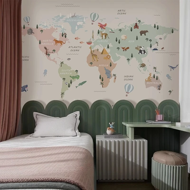 Map children's room wallpaper hot air balloon wall covering boys and girls nordic bedroom decoration mural