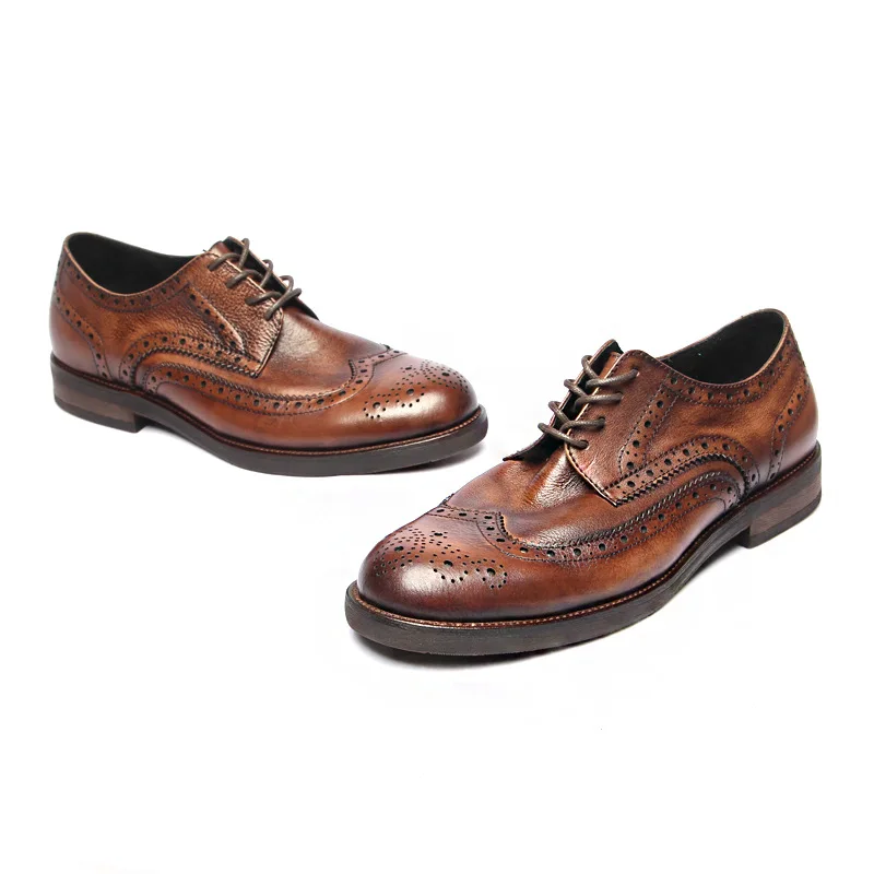 Brock leather men\'s shoes Carved Retro Oxford Shoes Handmade Men Genuine Leather Business Casual Brogue Shoes Size 38-44