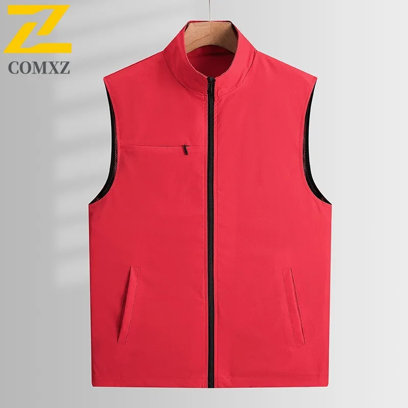 Men's Fashion Stand Collar Work Vest Spring Fall Multi-Pocket Casual Sleeveless Jacket Outdoor Photography Fishing Layered Coat