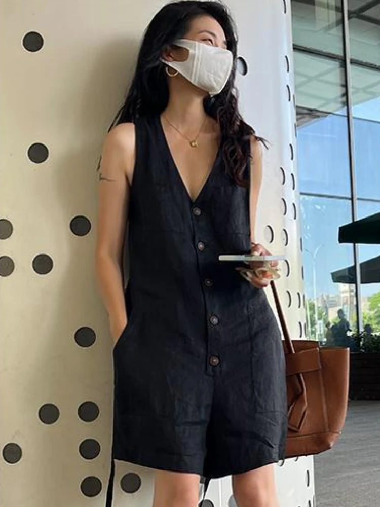 Rompers for Women Sleeveless Summer Tender Design Holiday Girlish Casual Korean Style Aesthetic Mujer Ulzzang Solid All-match