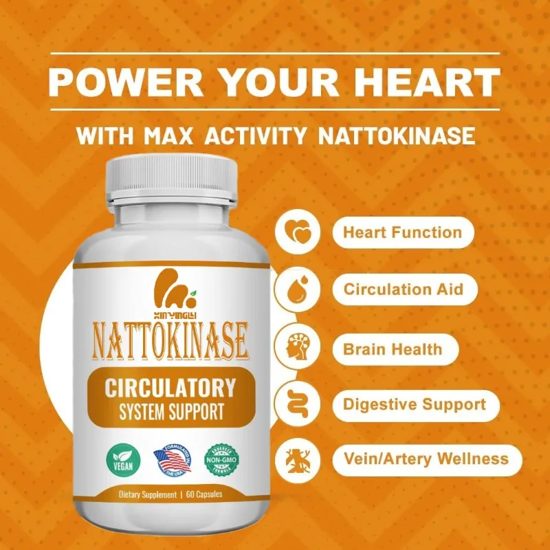 nattokinase supplement, 4000 FU per serving,  the maximum active enzyme for antioxidant support, 60 capsules