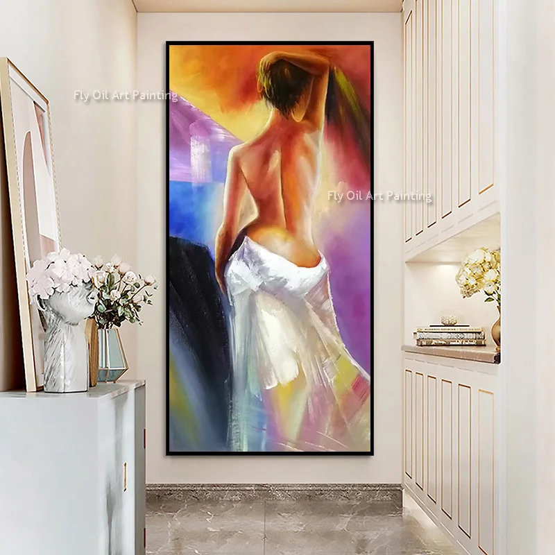 Hand Painted Abstract Woman Back Oil Painting, Thick Textured Canvas Wall Art, Modern Figurative Art for Living Room Home Decor