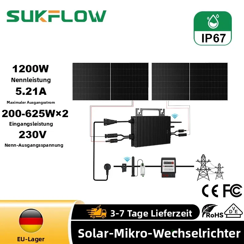 Neuerscheinung 1200W Solar-Mikrowechselrichter für Balkon und Haus mit Netzanbindung - Effiziente Dach- und Solarlösungen