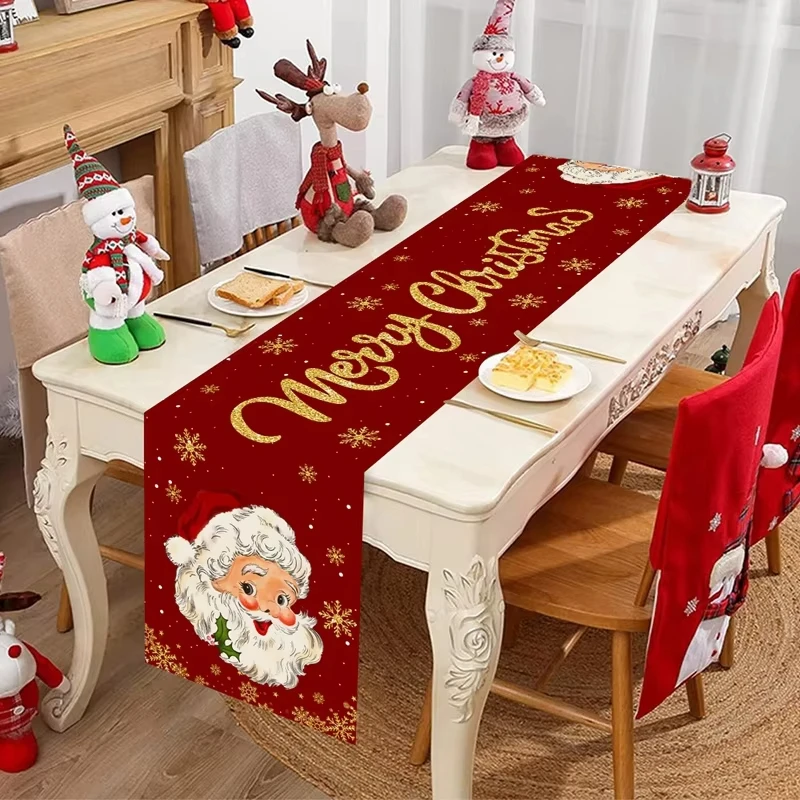 

2026 Santa Claus Christmas Table Runner Christmas Decorations For Home Xmas Table Flag Navidad Noel New Year Tablecloth Gifts
