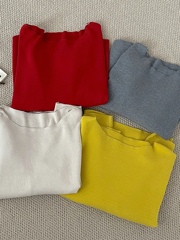 

Ele Color Lazy Sle Women's Knitted Sweater Loose Large Collar Red Sweater Autumn Winter Faion Casual Comfortable