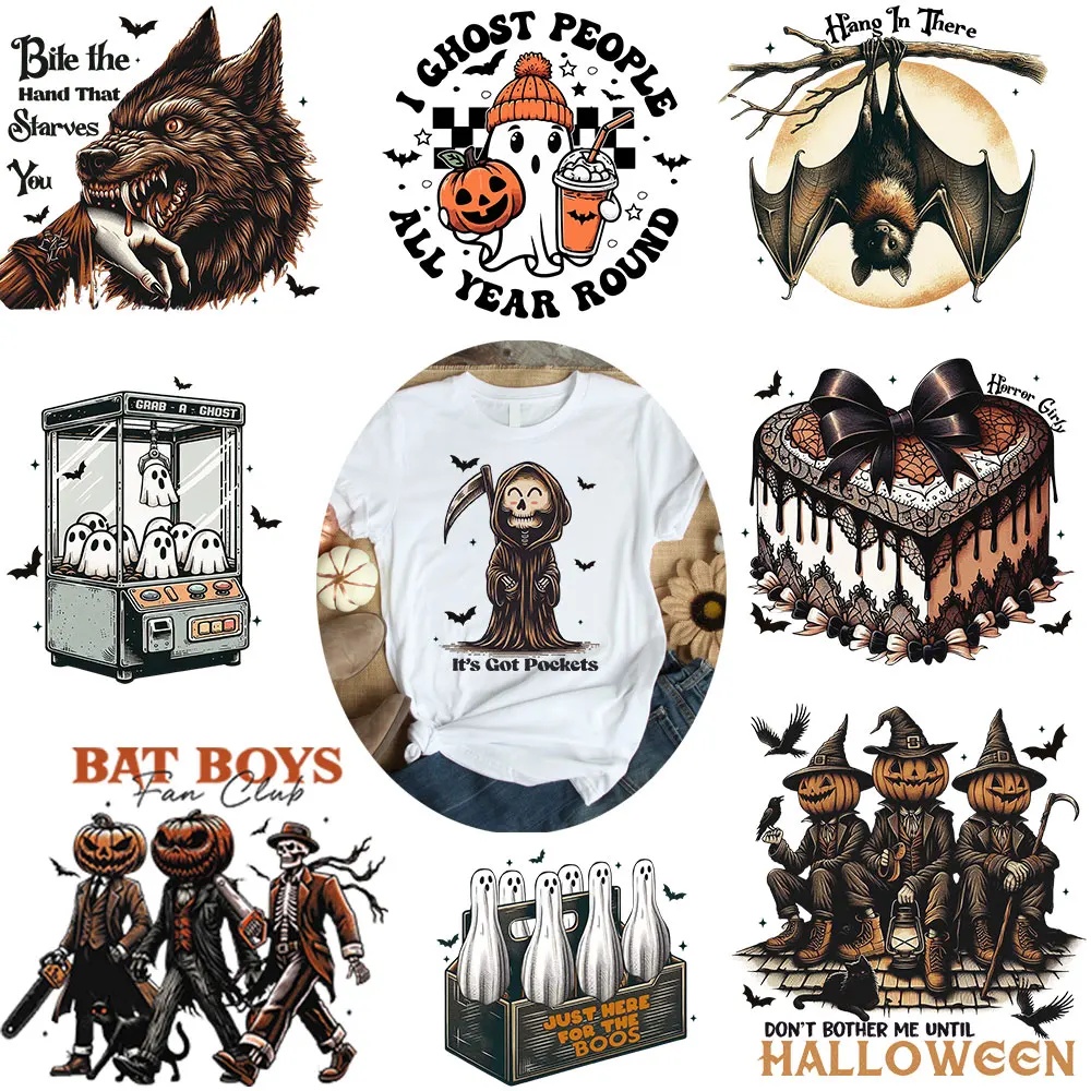 Halloween Heat Transfer Stickers, Wolf Bite Booboo Iron On Patches for Clothing, Spooky T-shirt Design, Thermal Applique