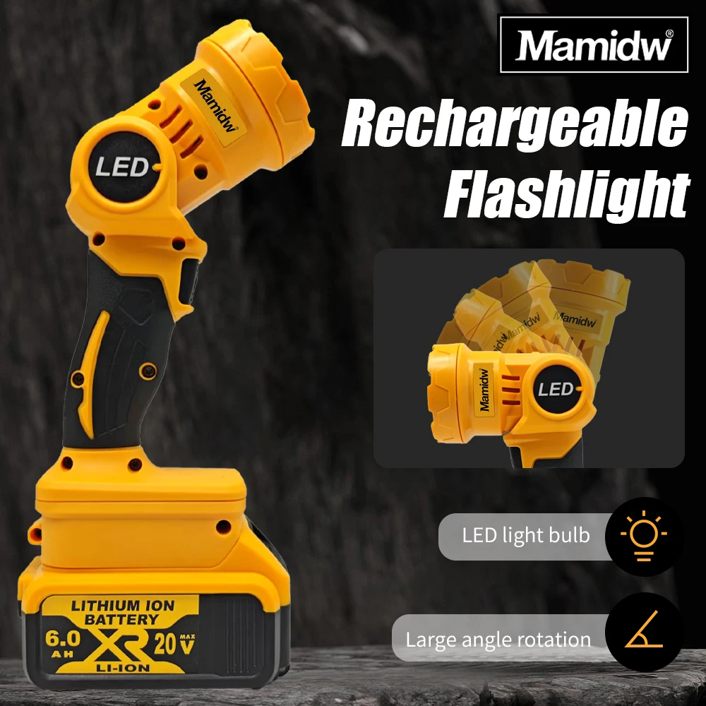 Schnurloses LED-Licht, zusammenklappbar, heller Scheinwerfer, wiederaufladbar, Multifunktions-Campinglampe für DEWALT/Makita/Milwaukee, Batterie-Pin