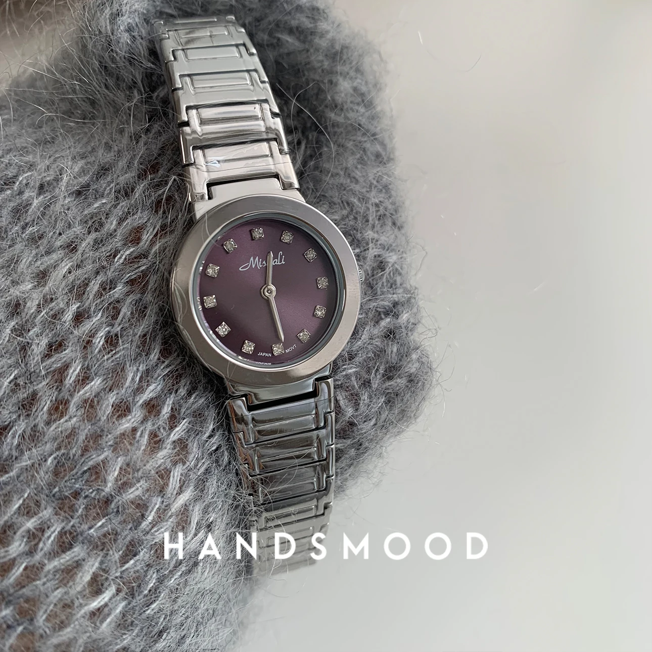 ساعة أصلية للسيدات باللون الأرجواني، ساعة بسلسلة صغيرة مستديرة، ساعة كوارتز عصرية فاخرة تناسب الجميع، ذات جودة عالية #4