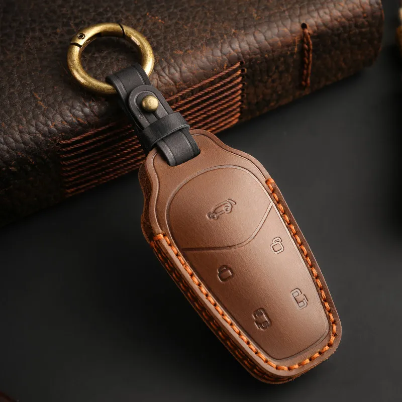 For VOYAH Dreamer Premium Real Cowhide Car Key Cover Full Shockproof Anti-scratch Key Fob Protector Auto Interior Accessories