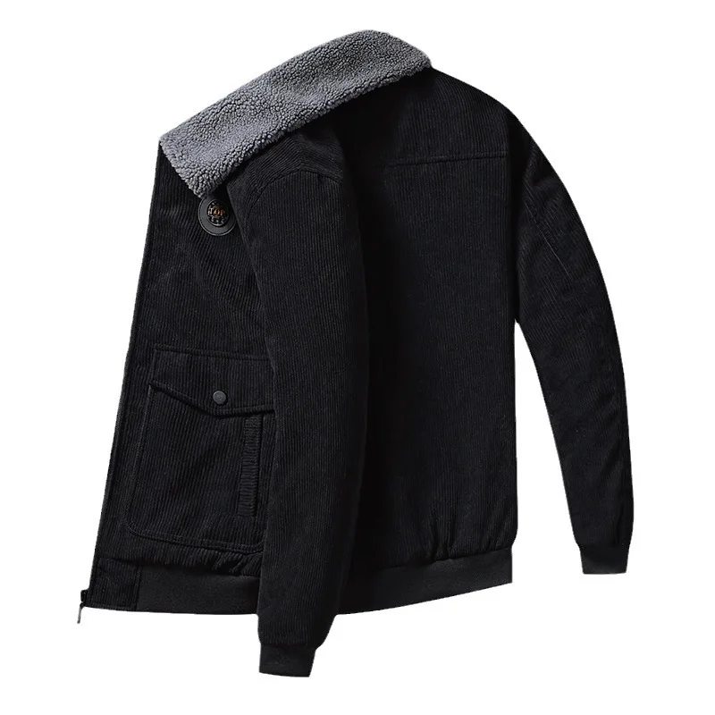 Winter Jacket Lamb Cashmere Men Loose Fitting Work Clothes Corduroy Jackets for Middle-aged and Young People European code