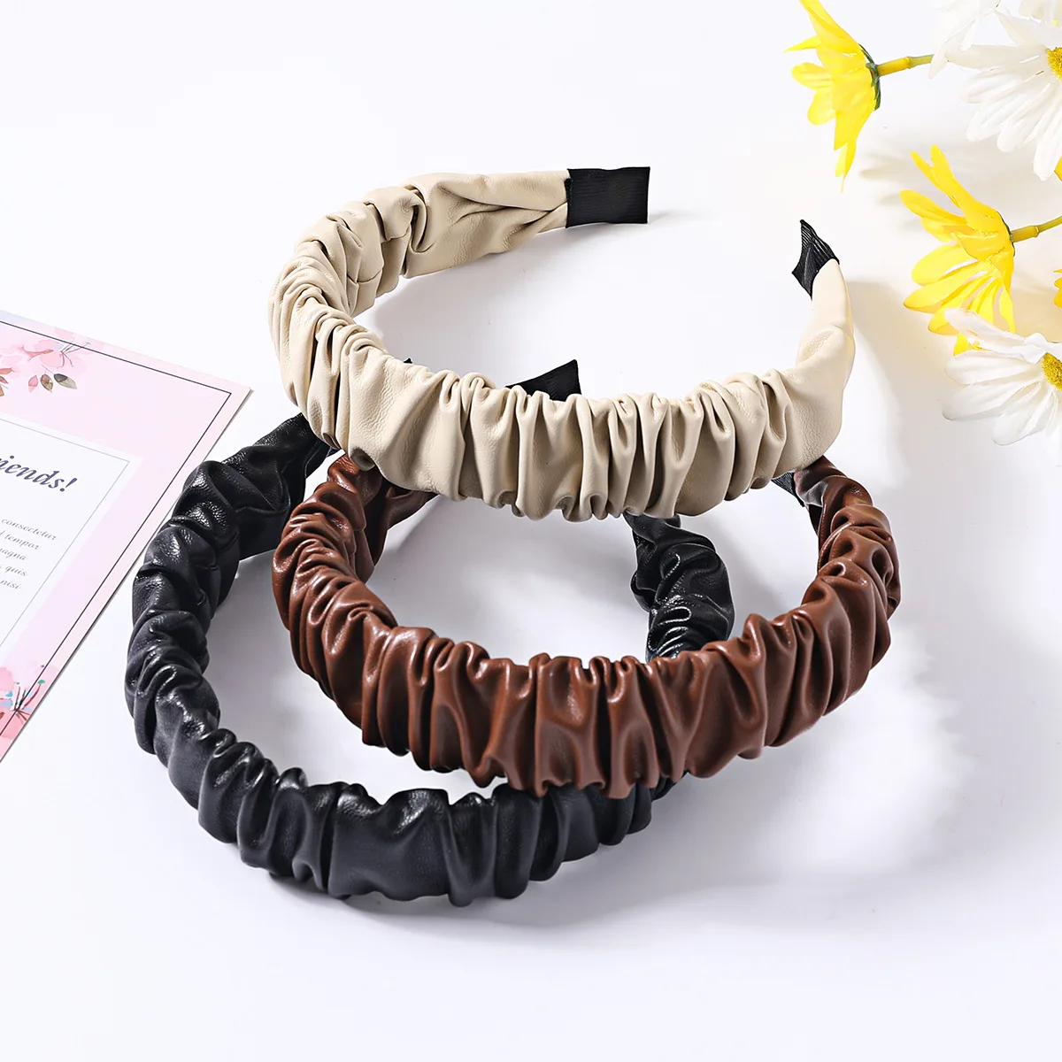 Pu Leather Knotted Headband for Women Girls Vintage Hair Bands Brown Beige Black Twisted Hairband Hair Hoop Hair Accessories