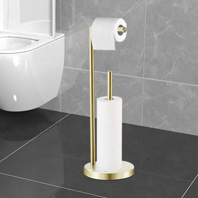 Stainless Steel Floor Type Free Standing Bathroom Toilet Paper Holder Stand with Reserve Area Has Enough Space for Jumbo Roll