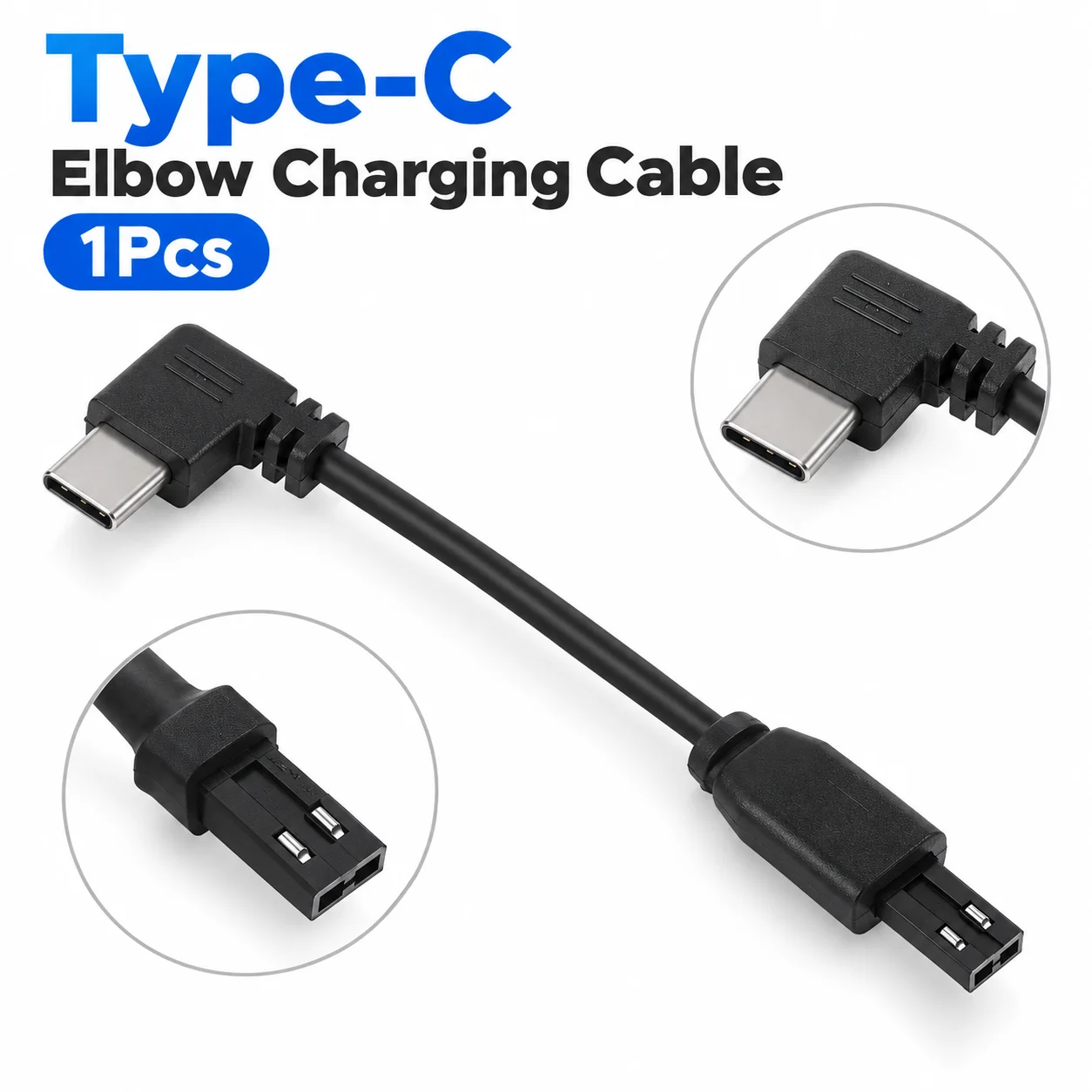 1Pcs Plactic Type-C Elbow Charging Cable Elbow Design Male Female Plug-In Design JST Aerial Connection Plug Black 2P
