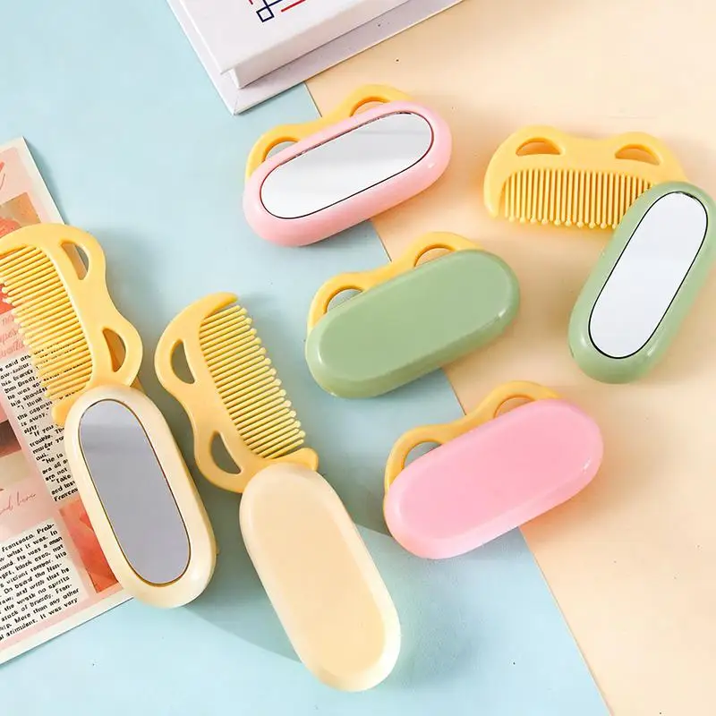 1/3Pcs Lightweight Cute Portable Foldable Cartoon Small Mirror Travel Comb Handheld Makeup Mirror Set