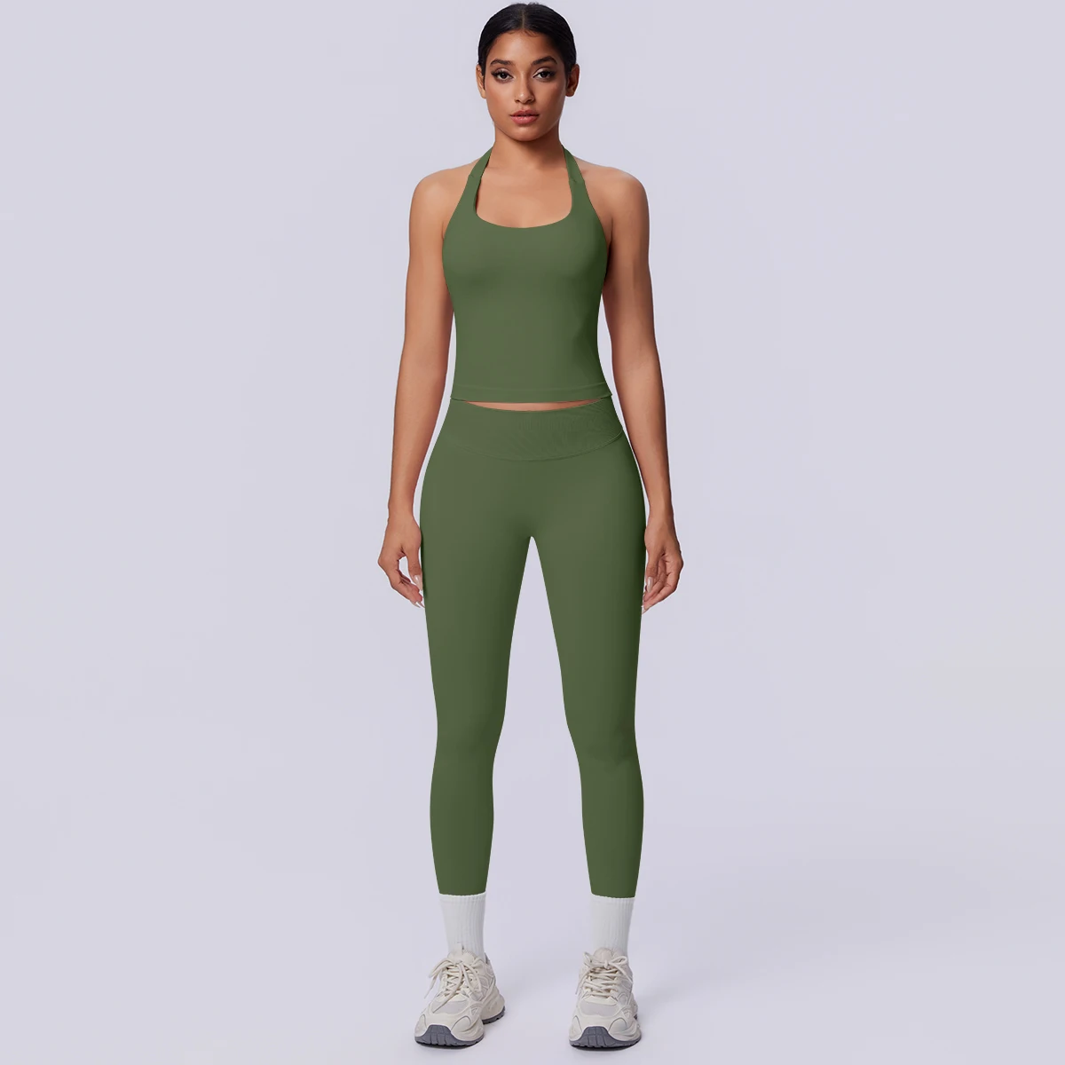 Sport Fitness Kleidung Damen Yoga Set Sommer Gym Lauf-Workout Top Yoga Weste Einfarbige Po-Formende Fitness Hose Yoga Set – Detail 14