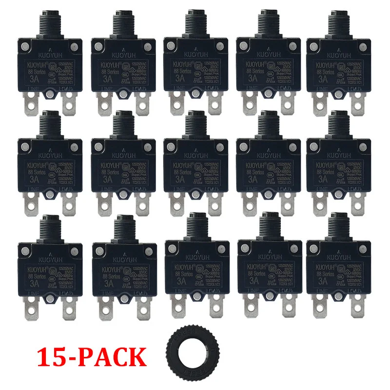 

15PCS Circuit Breaker Current Overload Protector Switch 3A 4A 5A 7.5A 8A 10A 15A 20A 25A 30A