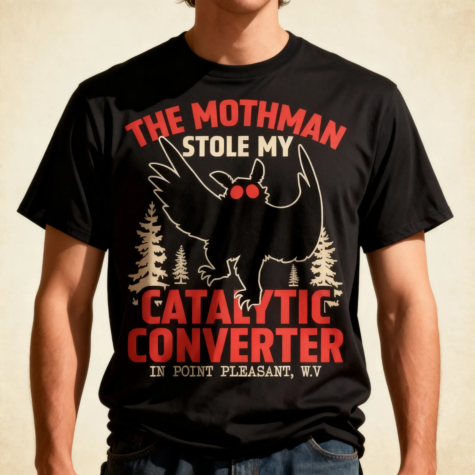 Funny Mothman Stole My Catalytic Converter Mothman Cryptid T-Shirt
