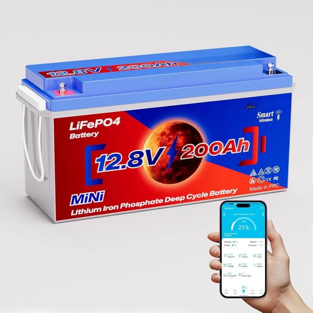 

12V 200Ah Lifepo4 Battery with Bluetooth, Built-in 200A Smart BMS, Low-Temp Protection, 4500+ Deep Cycle Grade A, Customized