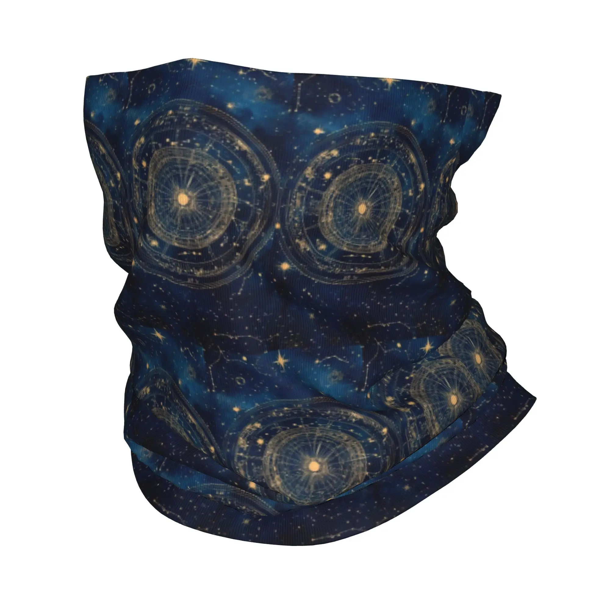 Starry Night Sky with Glowing Golden Star and Constellation Design Bandana Neck Gaiter Printed Magic Scarf Headwear Cycling