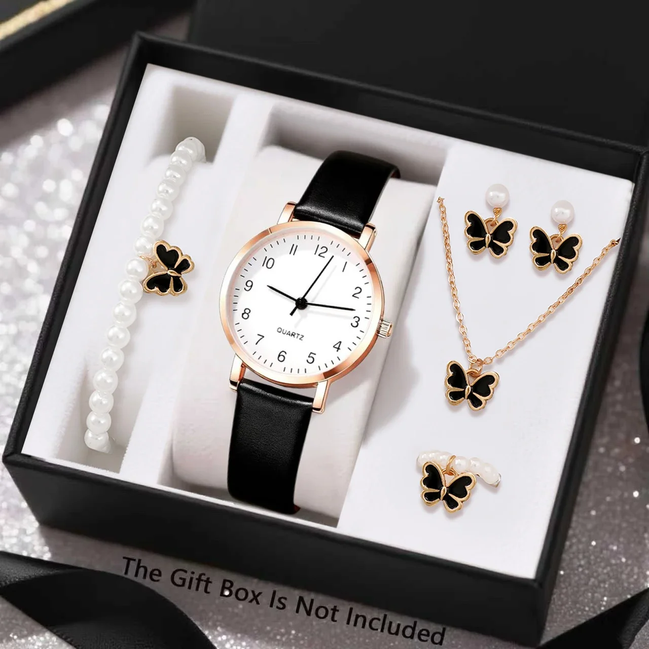 6-piece Women's Cute Quartz Watch with Necklace Set, Suitable for Daily Wear and Gift Giving