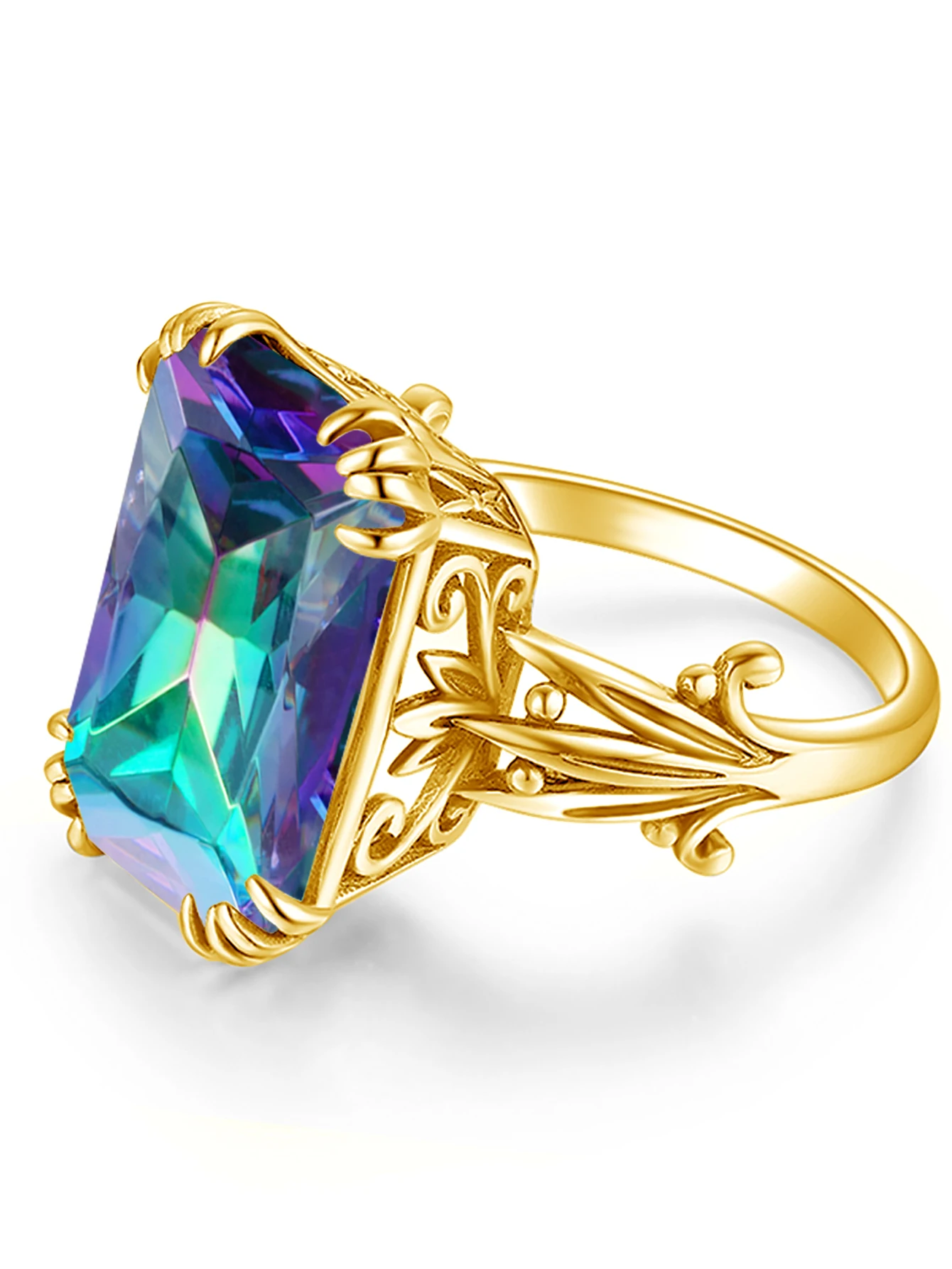 Wholesale Sailor Moon Ring Square Mystic Rainbow Lab Topaz Big Rings 925 Sterling Silver Jewelry for Bridal Wedding Vintage Gift