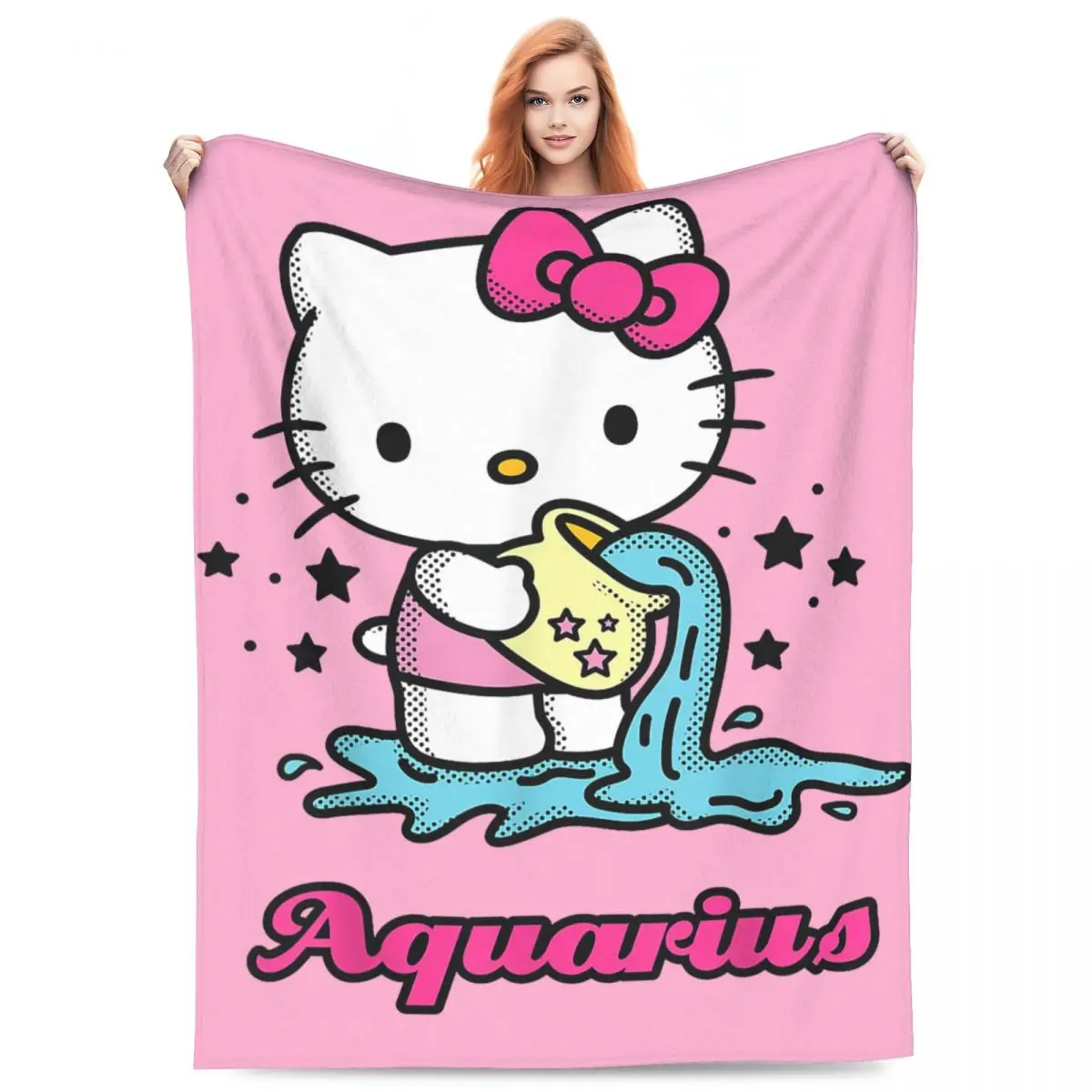 Hello Kitty Zodiac Aquarius Fleece Throw Blanket Blankets for Bedding Car Warm Bedroom Quilt