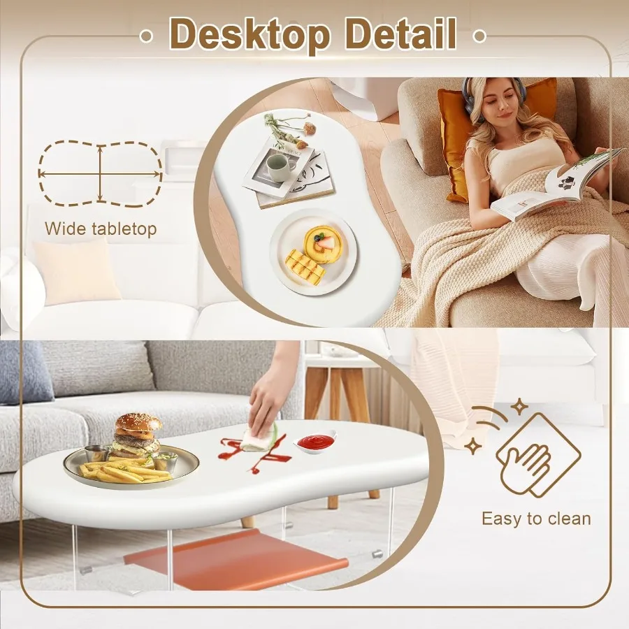 โต๊ะกาแฟทรงคลาวด์ โต๊ะกาแฟทันสมัยสำหรับห้องนั่งเล่น โต๊ะข้างสีครีมขาวทรงแปลกตา โต๊ะข้างน่ารักสีขาวพร้อมขาอะคริลิค