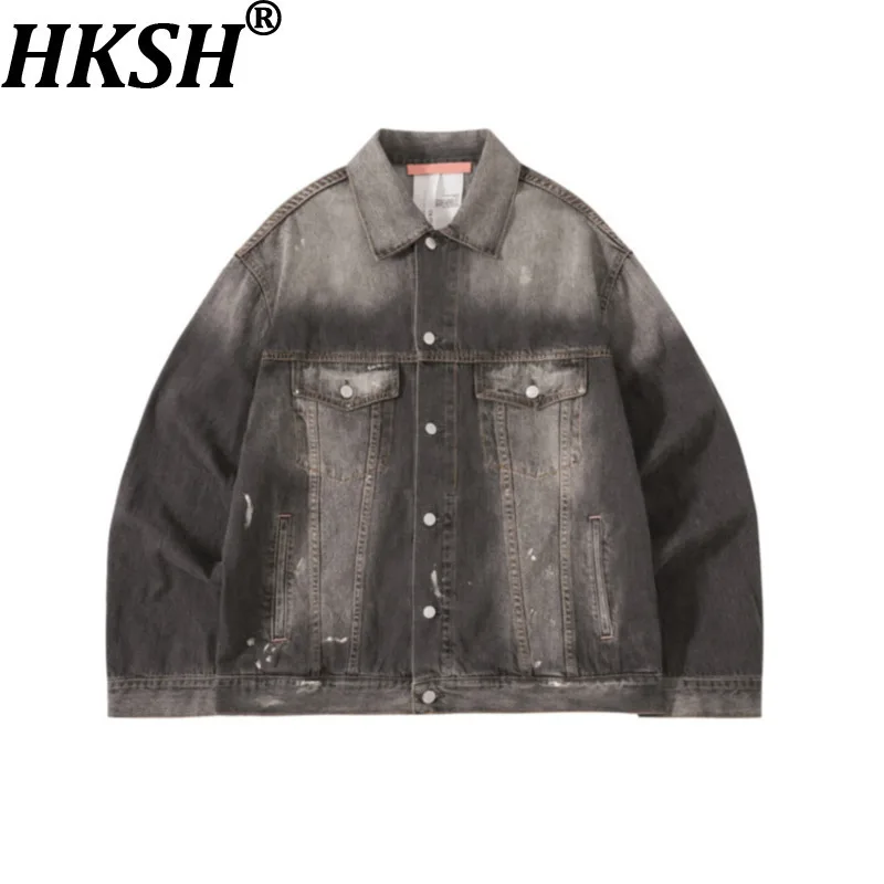 

HKSH весенне-осенняя новая мужская модная потертая ручная роспись чернил на пуговицах винтажная повседневная джинсовая куртка в стиле панк HK14352
