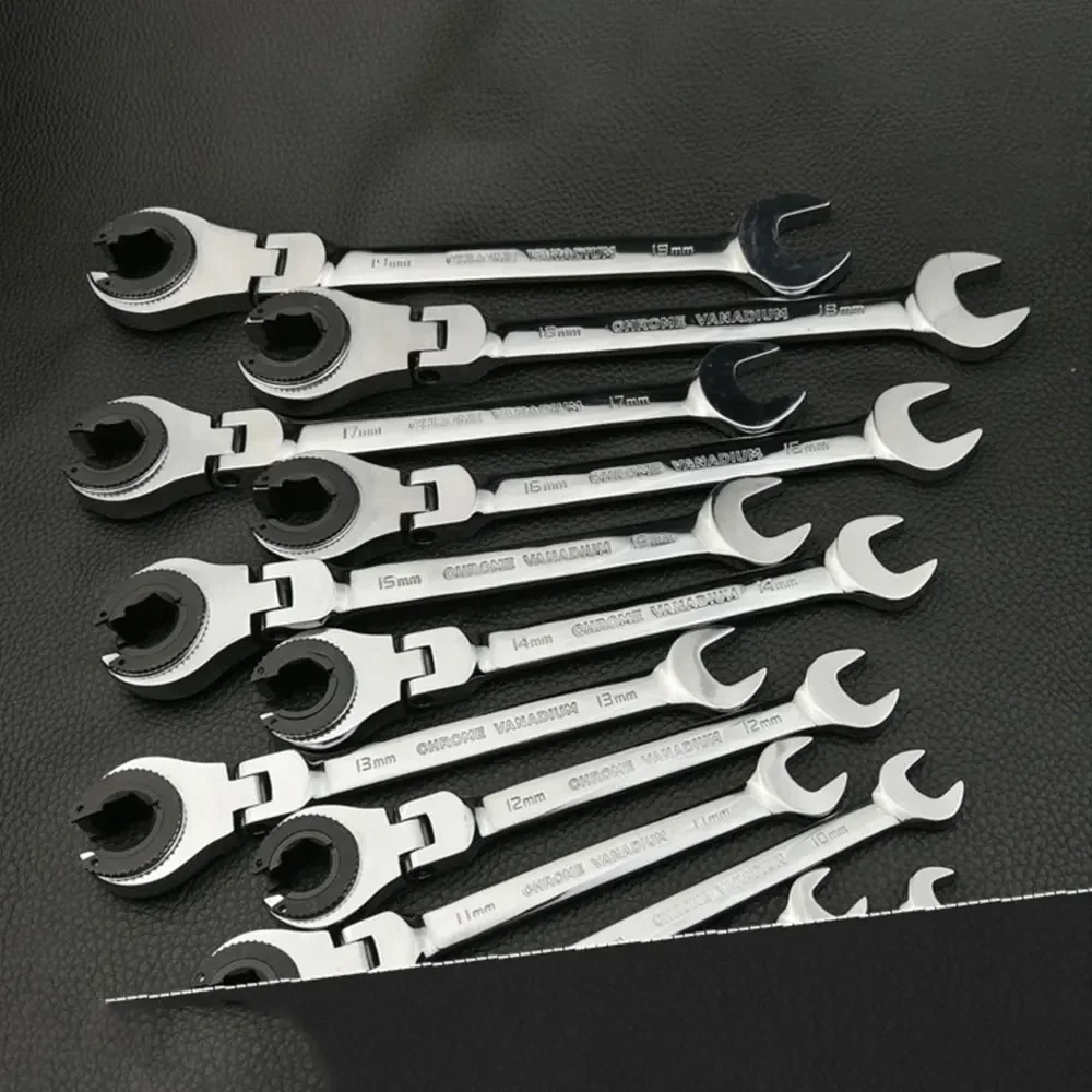 Krachtige 12PCS Gears Ring Wrench Tubing Ratchet Combination Wrenches Set with Open Flex-head 8-19 MM Oil Spanners Hand Tools