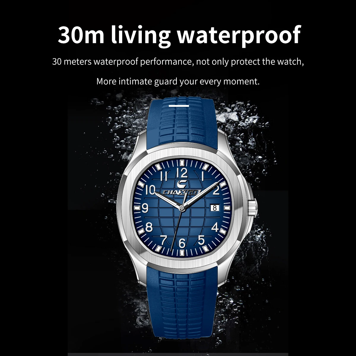 CHANAGO Relógio masculino casual de quartzo com pulseira de silicone com mostrador luminoso clássico, vidro mineral, resistência à água de 30 m