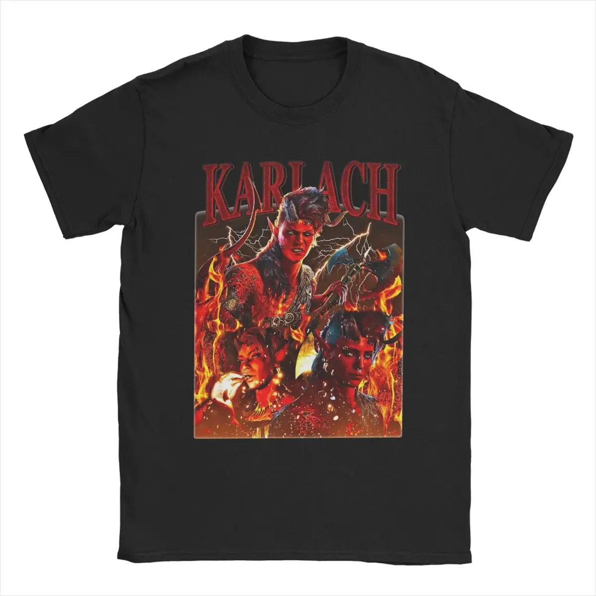 Karlach Barbarian BG3 T Shirts Men's Pure Cotton Funny T-Shirt Round Neck Tees Short Sleeve Clothing Harajuku