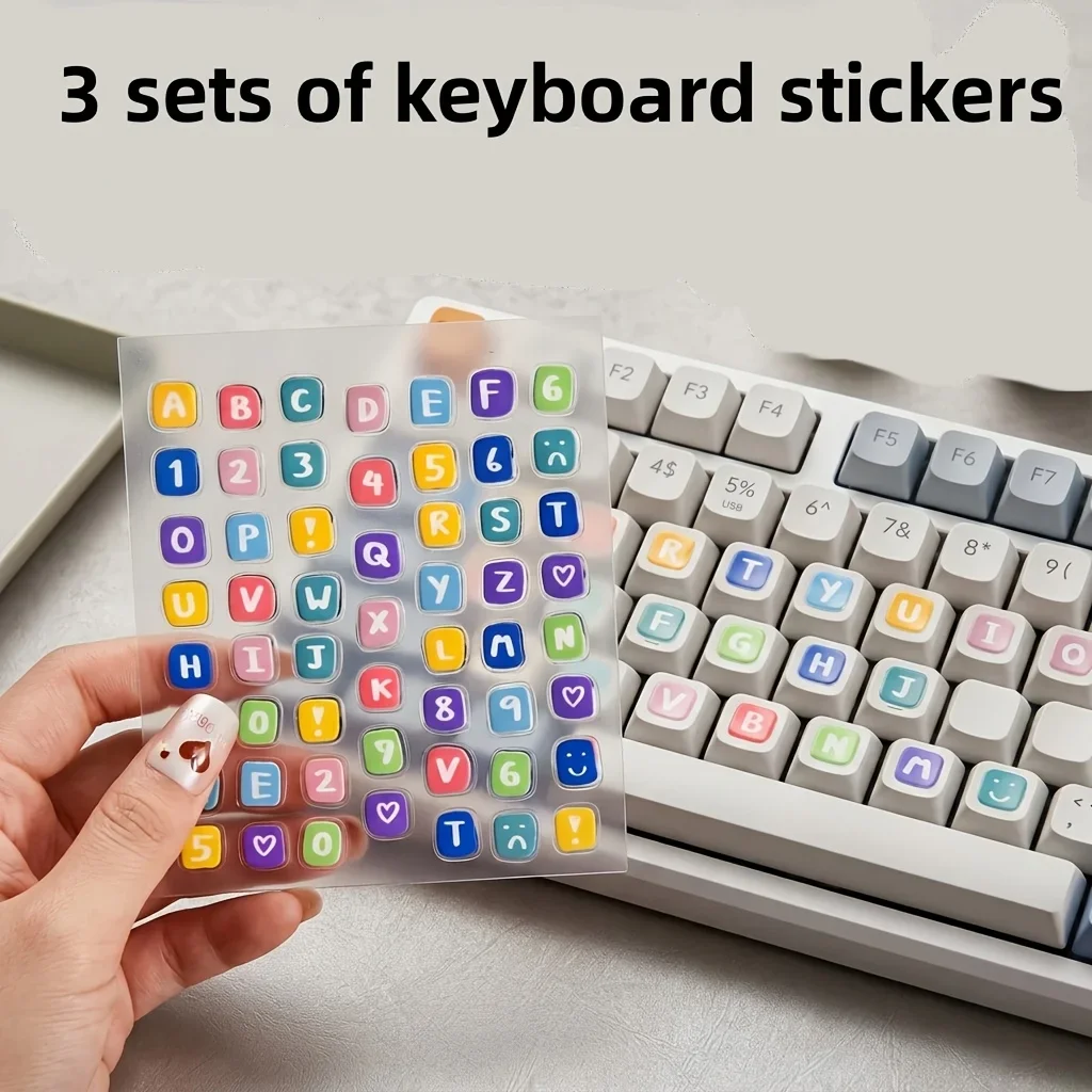 3pcs Computer Keyboard Stickers,26 Letters and 10 Digits Scratch-Resistant PVC Keyboard Stickers Glossy Keycaps,Irregular Layout