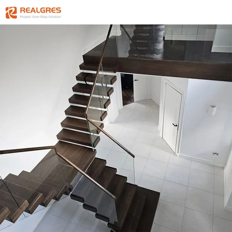 custom.Realgres Walnut Slab Wood Stairs Floating and Straight Stairs With American Red Oak Tread House