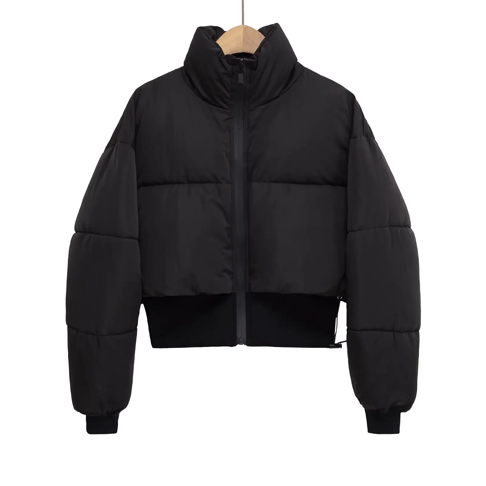 

Minimalist Winter Women Parka Jacket Black Stand Collar Zipper Spliced Lady Padded Coat Instagram-Style Warm Outwear For Female