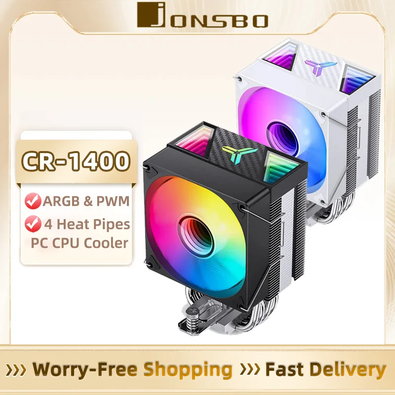 Jonsbo CR-1400 V2 CPU Cooler 120mm ARGB 4pin PWM Cooling Fan 4 Heat Pipes Air Cooling Radiator for LGA1700 1200 115X AM4 AM5