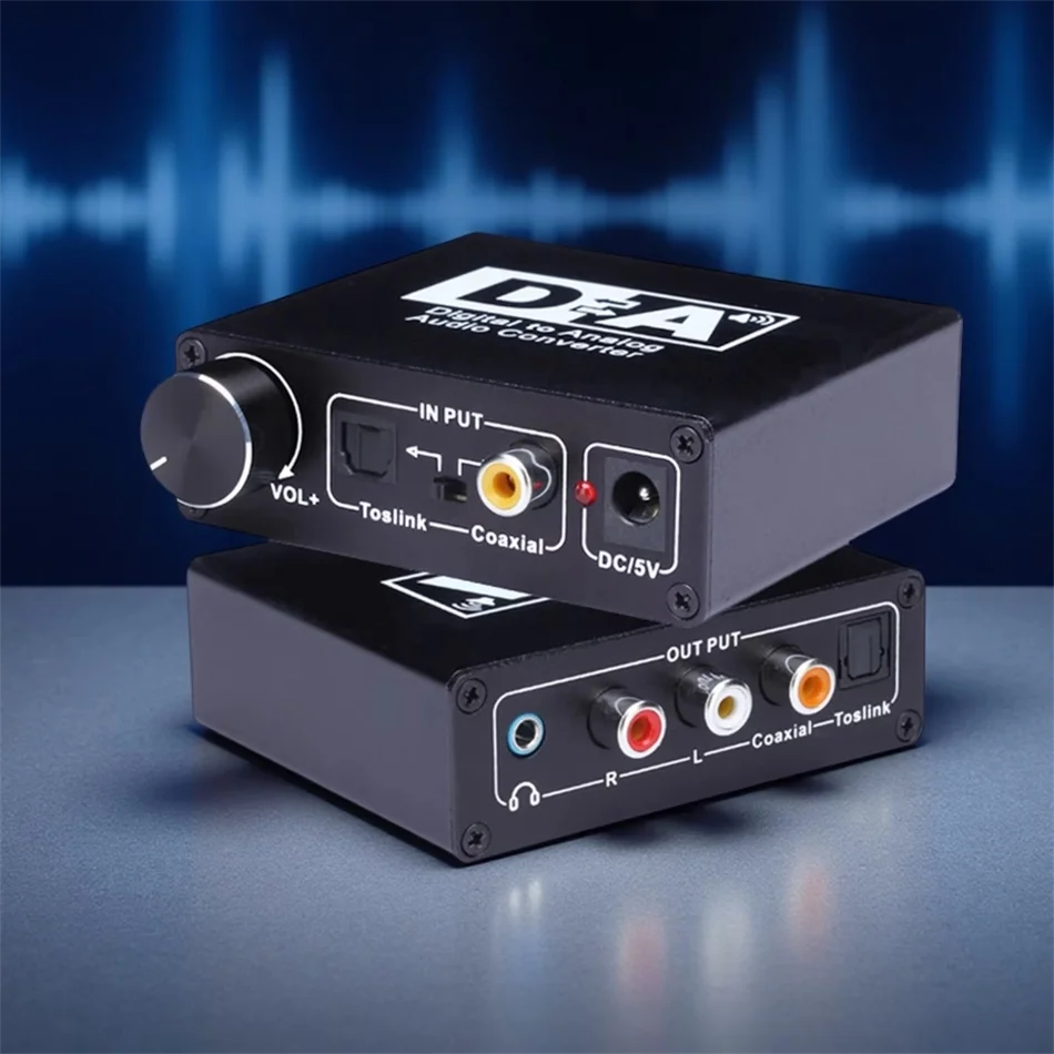 HIFI Digital To Analog Audio Converter Decoder 32-192KHz DAC Amp 3.5mm AUX 2RCA Amplifier Audio Toslink Optical Coaxial Output