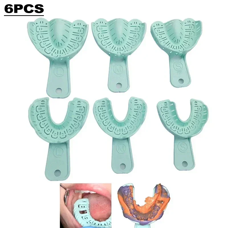 

6Pcs/set Dental Implant Tray Full Mouth Removable Partial Mold Tray Dentistry Disposable Plastic Tools S/m/l