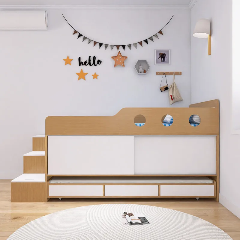 Children's half-height bed with storage space Double-layer upper and lower bed