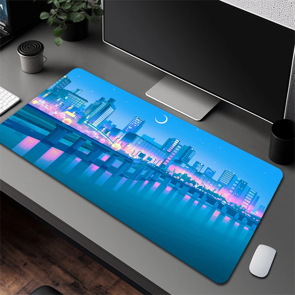 Neon City Rubber Mousepad Big Office Non-Slip Computer Mouse Pad 900x400mm Locking Edge Mouse Mat Anime Desk Mat Keyboard Pad