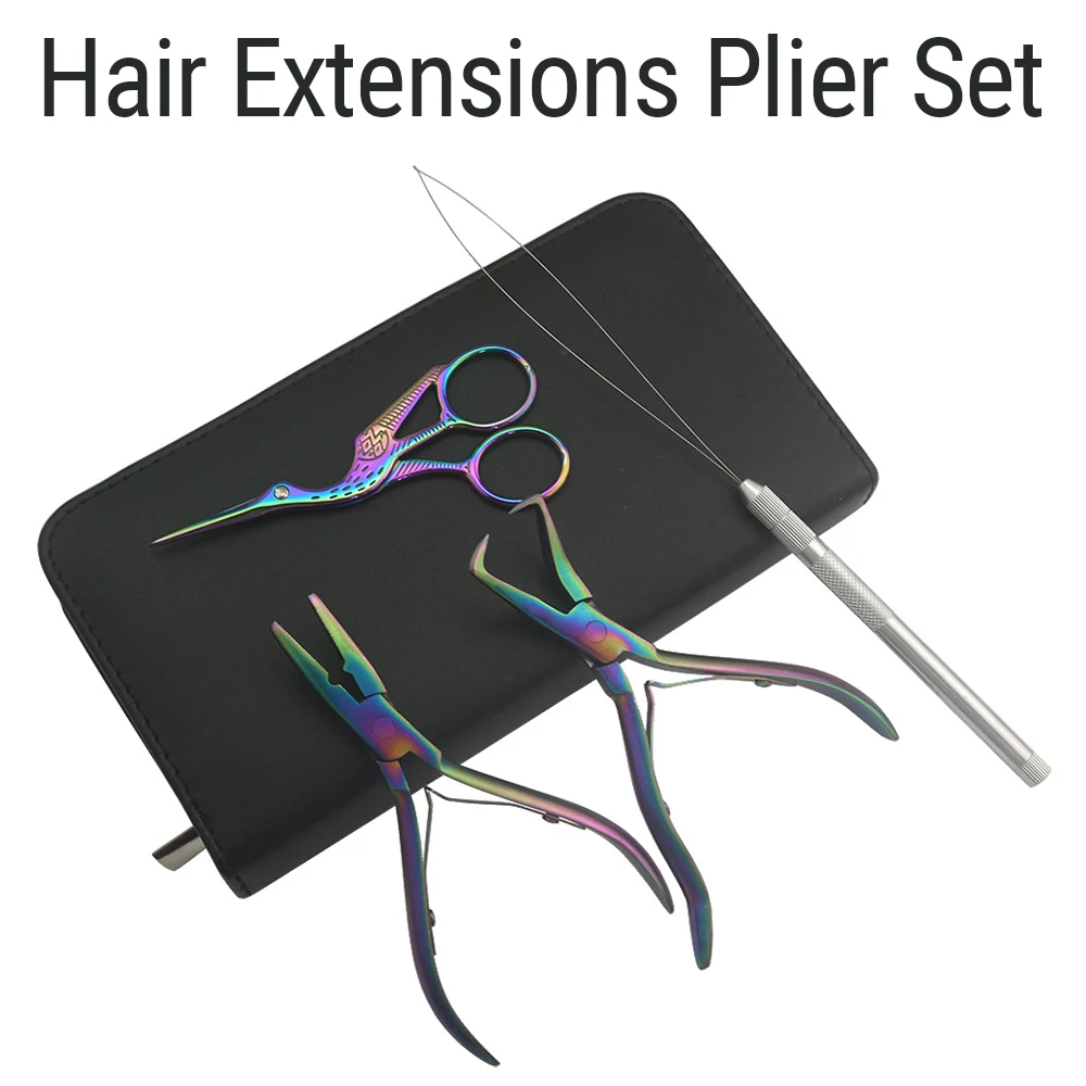 Professional Hair Extension Tool Bundle - nano Ring Applicator Remover Pliers Metal Scissors Hair Loop Kit for Weft Extensions