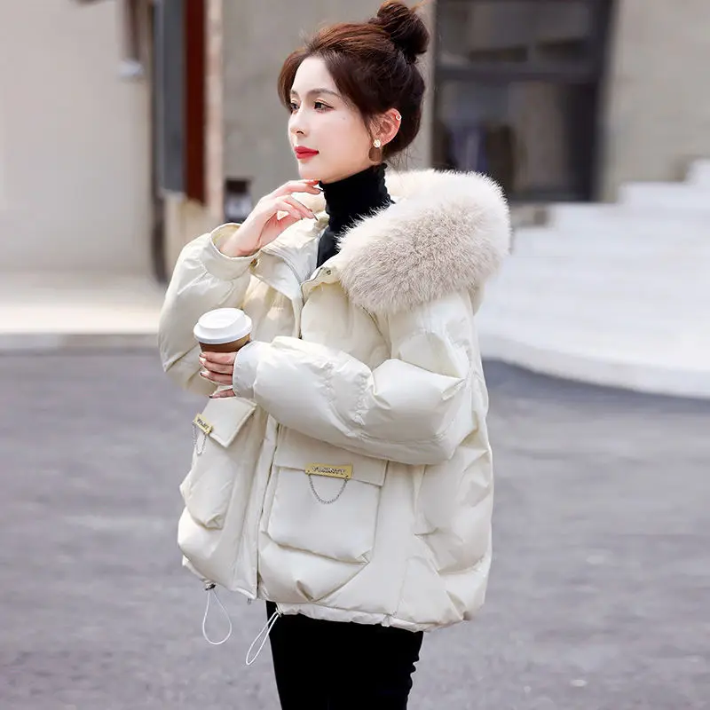 New women's down cotton jacket autumn winter warm Quilted jacket female Korean design sense hooded fur collar Parker Outerwear