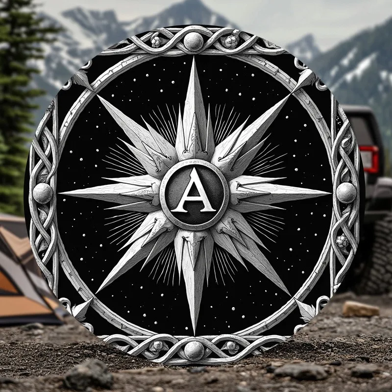 Starburst Compass Letter A Spare Tire Cover Durable Off-road RV Trailer Protector