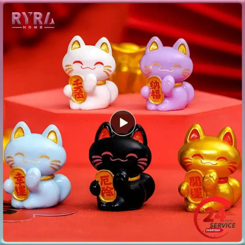 Lucky Feng Shui Cat Maneki Neko Fortune Cat Figurine Collectible Fortune Decor Ornaments Lucky Cat Mini Figure Collection Maneki